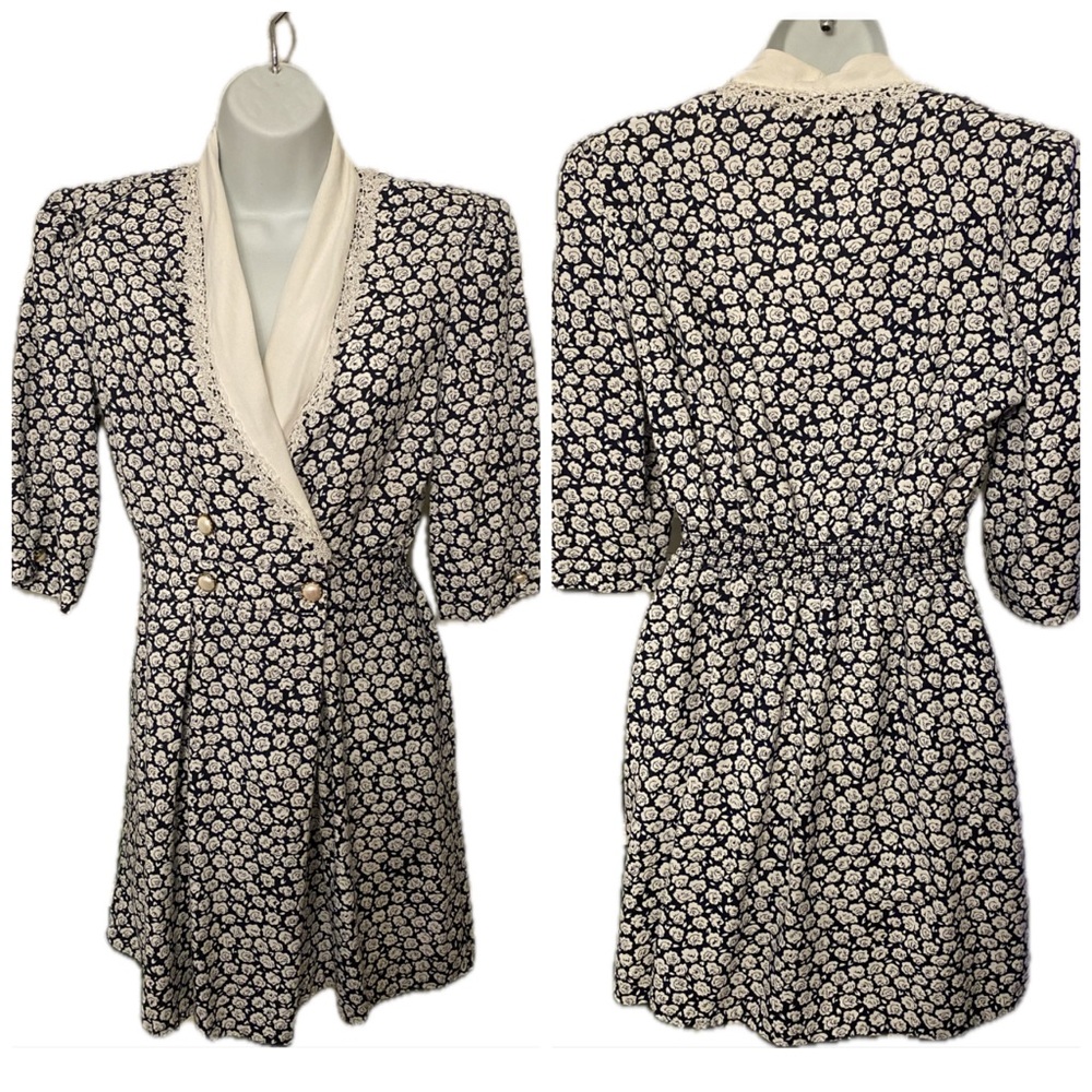 RONNIE NICOLE navy print short dress size 14 EUC